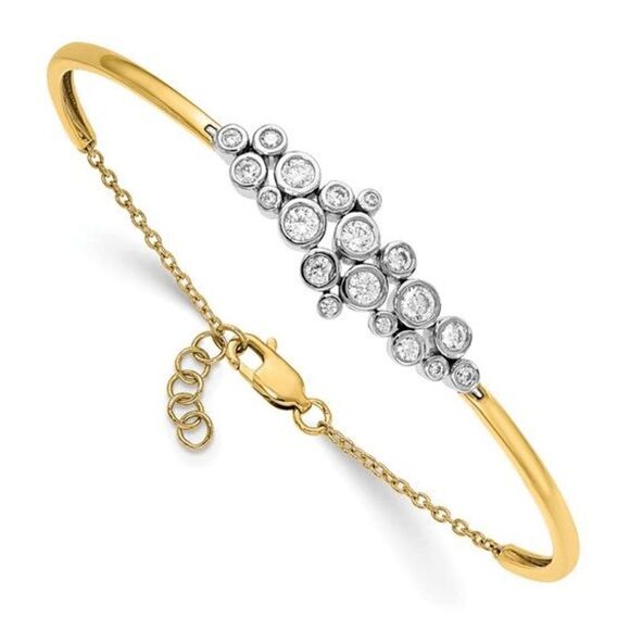 14K Two-Tone Lab Grown Diamond Bangle Bracelet - Picture 1 of 3